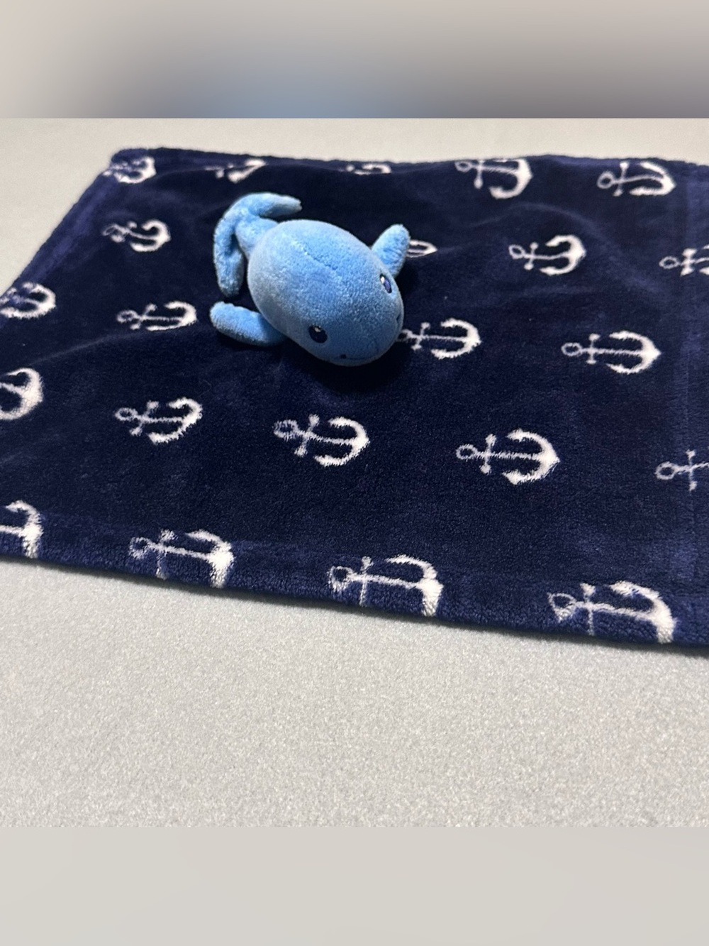 HB Hudson Baby Anchors Whale Security Blanket Lovey NuNu Minky Navy Plush 14"x14